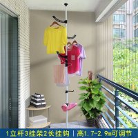 2019顶天立地挂衣架室内立式落地简易晾衣架家用多功能免打孔伸缩衣架 3竖2横2铁框1裤架1衣叉 中