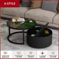 苏宁放心购北欧茶几现代简约客厅茶几可移动多功能茶几铁艺茶几玻璃圆形茶几A-STYLE