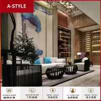 苏宁放心购新中式沙发现代中式简约禅意客厅酒店别墅全实木布艺沙发组合家具A-STYLE家具