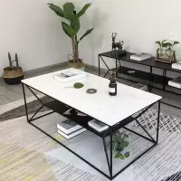 苏宁放心购北欧简易ins茶几简约铁艺客厅双层网红现代风格玻璃大理石茶桌小A-STYLE