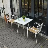 苏宁放心购户外藤椅庭院阳台别墅奶茶咖啡店室外院子休闲桌椅藤铝白色三件套A-STYLE