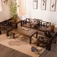 苏宁放心购仿古全实木沙发组合新中式现代原木木头客厅小户型复古榆木质家具A-STYLE