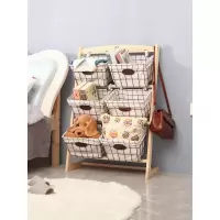 苏宁放心购客厅置物架实木玩具收纳架创意书报架落地多层书架铁艺储物架家用A-STYLE