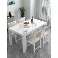 苏宁放心购餐桌家用小户型现代简约大理石纹钢化玻璃餐桌椅组合长方形吃饭桌A-STYLE