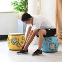 苏宁放心购鼓凳 新中式架子鼓35实木牛皮换鞋矮凳仿古小圆凳家具可订做A-STYLE