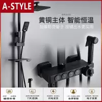 苏宁放心购美式北欧黑色金色淋浴花洒套装全铜水龙头家用淋浴器喷头套装花洒A-STYLE