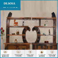 苏宁放心购老船木博古架实木玄关柜古船木酒柜仿古多宝阁创意酒架隔断 博古架(单件) 1-1.2米