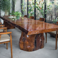 茶桌 整板桌实木大板桌原木松木自然边茶台茶几会议桌长桌办公老板桌