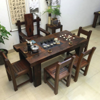茶桌椅组合 仿古简约中式茶几复古老船木新中式实木功夫台茶办公喝茶桌 2.4米桌+船舵椅+6椅 整装