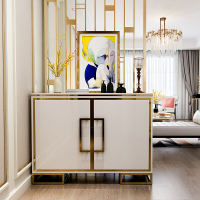 客厅隔离柜 隔断柜现代简约轻奢玄关柜餐边柜不锈钢装饰鞋柜进厅屏风 带屏风1300*400*2200mm 整装;框架结