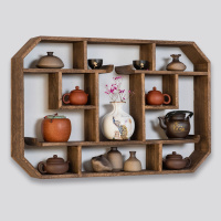 博古架实木中式现代简约壁挂式茶架子置物架墙上多宝阁小摆件仿古