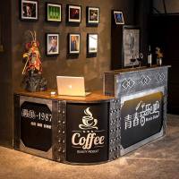 复古收银台 铁艺柜台餐厅酒柜酒吧转角弧形服装店前台 工业风吧台