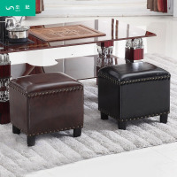 美式小凳子实木小板凳客厅家用换鞋茶几沙发凳试衣间皮凳子 方凳