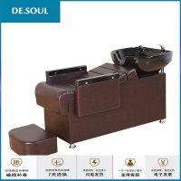 [好货]理发店洗头床发廊美发床专用理发店美发店洗头床陶瓷盆半躺洗发床冲水床带脚踏J 亚克力棕色配黑色陶瓷盆 标配