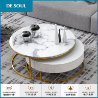 北欧轻奢圆形大理石茶几后现代简约小户型多功能客厅ins网红茶几 70/80组合[大理石面+钛金脚] 整装