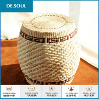 田园中式实木圆鼓凳绣墩 古筝花鼓坐墩子矮凳换鞋凳编花