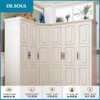 实木衣柜欧式L型整体大衣橱卧室美式储物柜转角4衣柜组合小户型卧室白色储物柜现代简约实木质板式美式