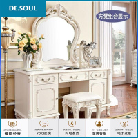 欧式梳妆台法式梳妆桌田园实木梳妆柜豪华花化妆台