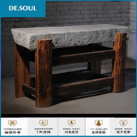 老石头长型条案条石供桌庭院茶桌木架石桌石条几青石桌子老案台