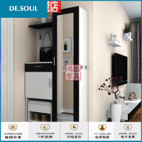 鞋柜家用口多功能衣帽柜挂衣架鞋柜简约现代穿衣镜厅柜玄关柜 1.2米黑白色 组装
