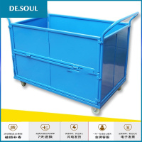 周转折叠拉货平板车手推车搬运车静音物流仓库网格推车围栏车 1200*700*1000蓝色钢板尼龙轮