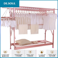 加厚晾衣架落地双杆式伸缩折叠凉衣架晒架大型移动阳台晒被架 土豪金色(带鞋架 可折成棍子 )升级版带防风孔 3天发货 大