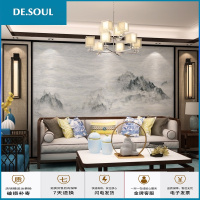 新中式客厅电视背景墙墙布大理石水墨山水画壁纸艺术大型壁画墙纸