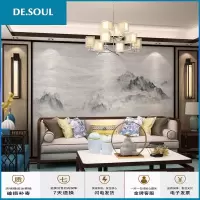 新中式客厅电视背景墙墙布大理石水墨山水画壁纸艺术大型壁画墙纸