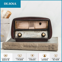 怀旧书柜家居小摆件美式客厅酒柜餐厅服装店装饰北欧复古书架 深棕色收音机