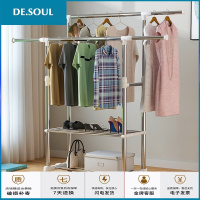 落地晾衣架折叠室内单杆式伸缩晾衣杆家用卧室晒衣架阳台挂衣架子 白色双杆伸缩带轮子 1个