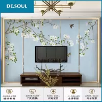 新中式5D花鸟客厅电视背景墙壁纸沙发卧室书房背景墙布影视壁画