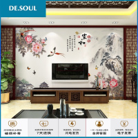 8d中式家和富贵花鸟电视背景墙纸5d客厅卧室壁纸简约影视墙布装饰