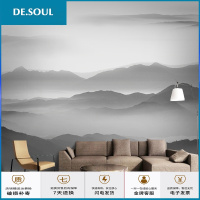 新中式客厅电视背景墙壁纸抽象意境水墨山水画墙纸影视墙布3d壁画