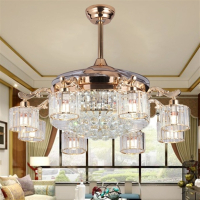 水晶隐形吊扇灯餐厅客厅带风扇灯52寸蓝牙音乐智能led欧式吊灯
