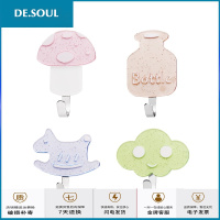 挂钩强力粘胶贴墙壁承重厨房壁挂勾吸盘无痕免打孔粘钩可爱 木马粘钩8个装 浅粉色