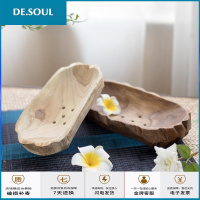 日式创意简约木质手工精油皂盒沥水实木肥皂盒卫生间香皂盒皂托架 浅色不上木蜡造型随机