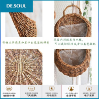 挂篮壁挂花盆藤编墙壁装饰吊篮编织花盆花篮壁挂墙上藤编悬挂盆 原色花篮加真绿植千叶 小