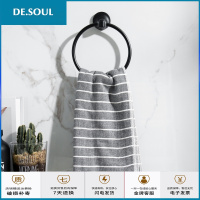 黑色毛巾环太空铝圆形毛巾架毛巾圈架毛巾挂浴巾环挂架圆环免打孔 抖音