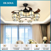 新中式风扇吊灯隐形带风扇灯布艺仿古客厅吊扇灯古典餐厅卧室灯具