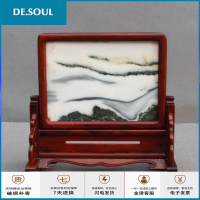 红木工艺品 酸枝木刻家居摆件天然大理石插屏 实木屏风座屏台屏