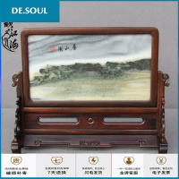 红木台屏红酸枝屏风实木红木插屏嵌大理石台屏客厅木摆件工艺品