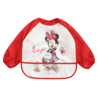 迪士尼新款婴幼儿围兜儿童长袖防罩衣男女宝宝反穿衣画画防涂衣