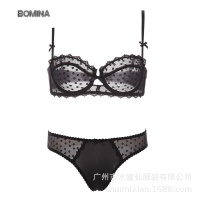 波迷娜（BOMINA)【放心购】桃花季 2021欧美新款时尚个性女士运动大码文胸 蕾丝宫廷厚模杯文胸套装