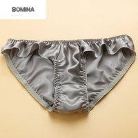 波迷娜(BOMINA)[放心购]桃花季 荷叶边纯桑冰丝内裤体芭蕾舞蹈练功大码中低腰三角少女式高叉内裤