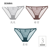 波迷娜(BOMINA)[放心购]女士内裤性惑感低腰透明透气蕾丝纯锦纶裆三角裤网纱