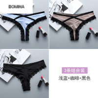 波迷娜(BOMINA)[放心购]桃花季 3条装性感内裤女蕾丝火辣T裤欧美学生无痕女士纯冰丝裆丁字裤头