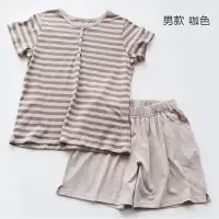 波迷娜(BOMINA)睡衣男女情侣款日本天竺棉短袖五分裤两件套条纹宽松服套装