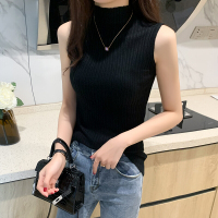 波迷娜(BOMINA)2021半高领无袖针织衫背心女百搭西装修身显瘦打底衫上衣 棕色 均码