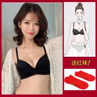 波迷娜(BOMINA)女士内衣套装性感蕾丝胸罩无痕加厚鼠年本命年红色内衣少女无钢圈小胸加厚聚拢结婚新娘文胸罩