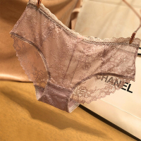 波迷娜(BOMINA)大码胖妹妹内裤内裤女蕾丝低腰薄透明镂空网纱黑色无痕女士底裤棉裆 粉色 4932>春夏日韩系网